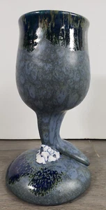 Vintage Doug Wylie Ceramic Whale Dolphin Tail Stemmed Wine Goblet Blue GLAZED - Picture 1 of 7