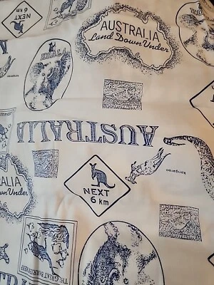 Marcus Brothers Textiles FABRIC 2 Yards x 44" AUSTRALIA Koala Kangaroo White Blu - Image 1 of 4