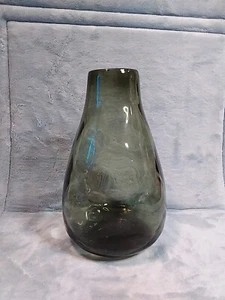VTG Hand Blown Glass Vase Smoke Gray Dimpled Pinched 9” Art Glass Vase - Picture 1 of 4
