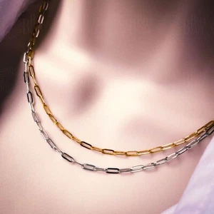 Collar de cadena de eslabones de clip de 18" de 2,6 x 6,8 mm de acero/oro llamativo para mujeres y hombres - Imagen 1 de 9