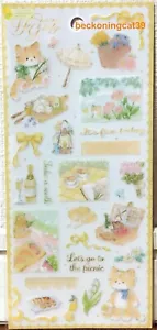 MIND WAVE Fuwa Girly Sticker Animal Cat Picnic Food Flower Kitten MADE IN JAPAN - Picture 1 of 3