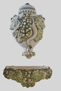 Vintage French 1950's Grape Faux Water Fountain Wall Hanging Plaster Chalkware - Picture 1 of 13