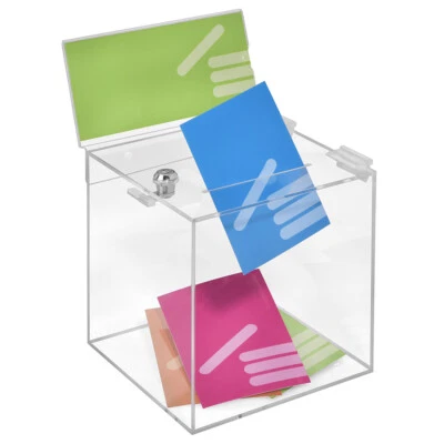 Losbox aus Acrylglas 200x200x200mm, mit Schloß und Topschild DIN Lang Quer - Bild 1 von 4