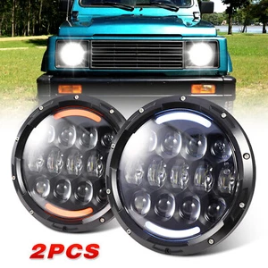 Pair 7" 105W Round LED Headlights Halo Angle Eyes For Suzuki Samurai 85-95 SJ410 - Picture 1 of 12