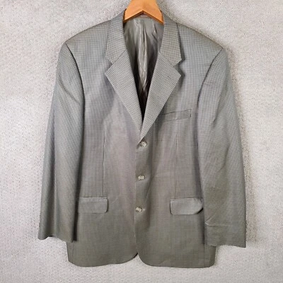 Tasso Elba Jacket Mens 44L Brown Houndstooth Blazer Silk Wool Blend 3 Button - Image 1 of 4