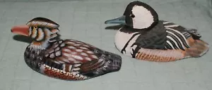 Miniature Decoy Wooden Ducks Hooded Merganser Mallard Vintage Set of 2 Fast Ship - Picture 1 of 21