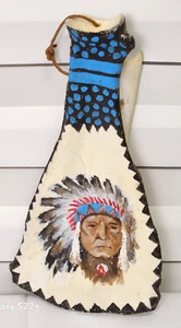 Cow Shoulder Blade Bone Painting Vtg Hand Made Indian Chief Portrait Rare Art - Picture 1 of 10