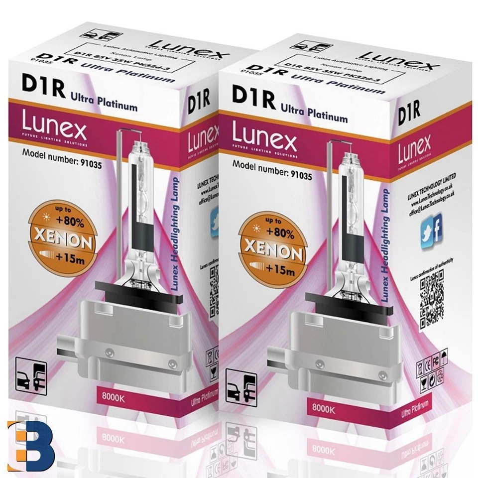 2 x D1R Genuine LUNEX XENON BULB PK32d-3 35W Original 8000K Ultra Platinum +50% - Image 1 of 1