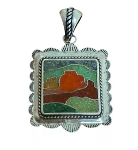 CAROLYN POLLACK RELIOS 925 Silver - Vintage Turquoise & Coral Pendant Green - Picture 1 of 6
