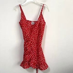 Princess Polly Dress 4 Her Jewel Red Polka Dot Mini Wrap Tie Summer Party Ruffle - Picture 1 of 12