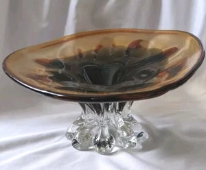 Elegant Italian Art Amber Glass Table Centerpiece Ornament W/ Twisted Pedestal - Picture 1 of 20