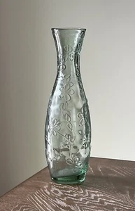 Vintage Green Glass Raised Daisy Flowers Vines Bottle Vase 16” Tall Heavy - Picture 1 of 12