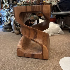 New Wood Double Twist Modern Pedestal Stool From Indonesia Size - 17.5” T X 12 - Picture 1 of 7