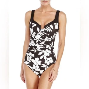 New MiracleSuit Escape Black White Floral Underwire One Piece Bathing Swim 2 - Picture 1 of 4