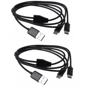 2PC Portable USB 2.0 Type A M To Dual Type C M Splitter Y Charg Data Cable Black - Picture 1 of 8