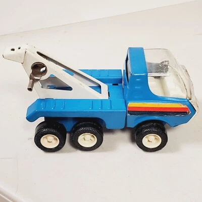 Vintage Clover Toys Tow Truck Pressed Metal Made in Korea Tin Toy Blue White  - Image 1 of 4