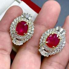 Raspberry Pink Oval Bezel Set 4.48CT Ruby With 5.16CT Clear CZ Wedding Earrings
