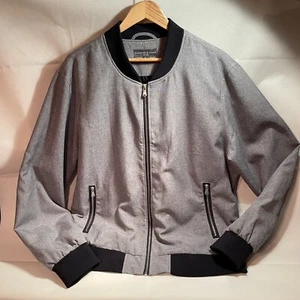 Bleecker & Broad Coat Men's XL Full Zip Bomber Jacket Grey Black Mock Collar - Picture 1 of 9