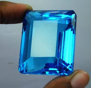 EGL Certified Natural 200 Ct Brazilian Blue Color Topaz Emerald Loose Gemstone - Picture 1 of 4