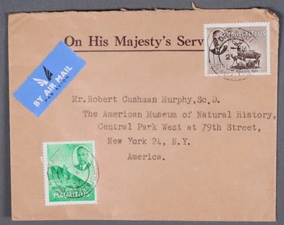 Cubierta de correo aéreo MayfairStamps Mauricio 1952 OHMS a Nueva York NY aau_82203 Foto 1 de 2