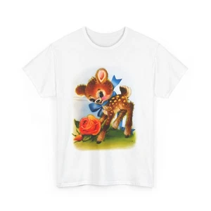 Camiseta vintage de mediados del siglo XX tarjeta de felicitación linda reproducción ciervo - Imagen 1 de 8