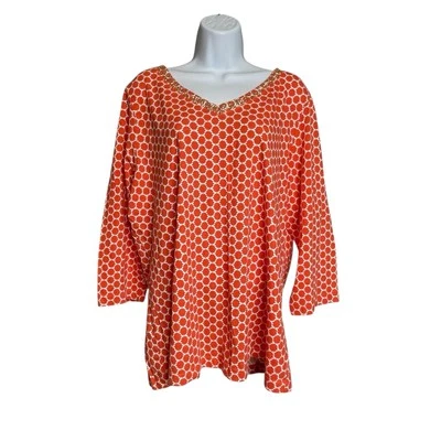 Top túnica Charter Club para mujer naranja blanco estampado geométrico talla 2X moderno Foto 1 de 4