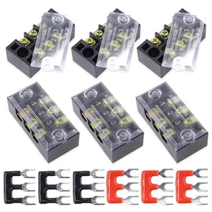 15A 600V 7P Dual Row Terminal Block Fork Type Terminal Stripe Pack of 6 - Picture 1 of 7