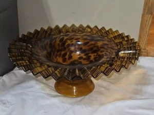 Pedestal Cuenco Ámbar Soplado a Mano Enorme Cuenco Centro de Mesa 16" - Imagen 1 de 2