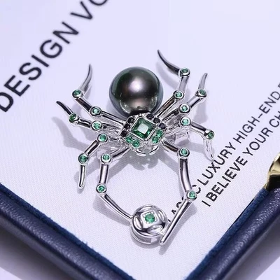 Impresionante broche perla verde negro redondo tahitiano 9-10 mm 925s (xy) Foto 1 de 3