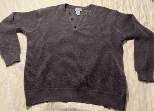 Vintage LL BEAN mini waffle knit cotton wool blend henley pullover sweater Large - Picture 1 of 10