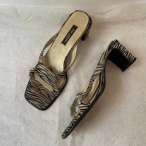 JORDAN Sandalo Simo Jourdan Monique vintage zebrato stampa righe tigre tacco quadrato taglia 7