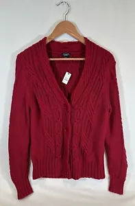 Talbots Vintage Red Cable Knit Sweater Cardigan Women’s Size L - Picture 1 of 10