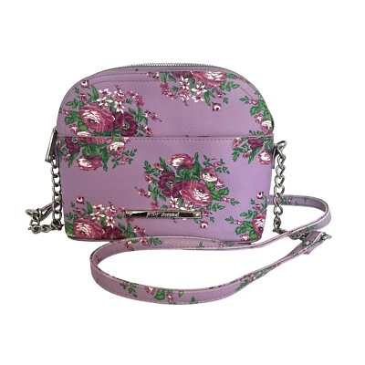 "Bolso bandolera floral Betsey Johnson cadena correa arco monedero púrpura 7,5""" Foto 1 de 4