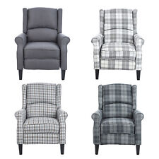 Wing Back Fireside Check Fabric Recliner Armchair Tartan Sofa Lounge Chair New