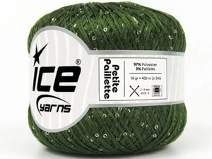 Petite Paillette Forest Green Silver Mini Sequin 78417 Ice Yarns 50gr 437yds - Picture 1 of 4