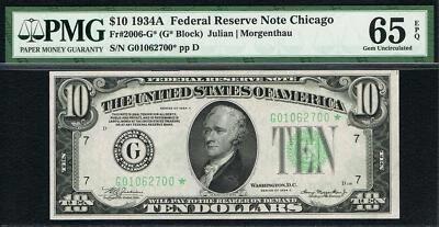 $10 1934A Chicago Star FRN. GEM STAR NOTE. PMG 65 EPQ - Image 1 of 3