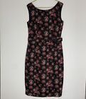 Laura Ashley Midi Dress 10 Black Floral Pattern Pencil Sleeveless Linen Lined