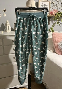 LLD Pajama Pants Plush Fleece Polar Bears Green Drawstring FITS LIKE GIRLS 12 - Picture 1 of 8
