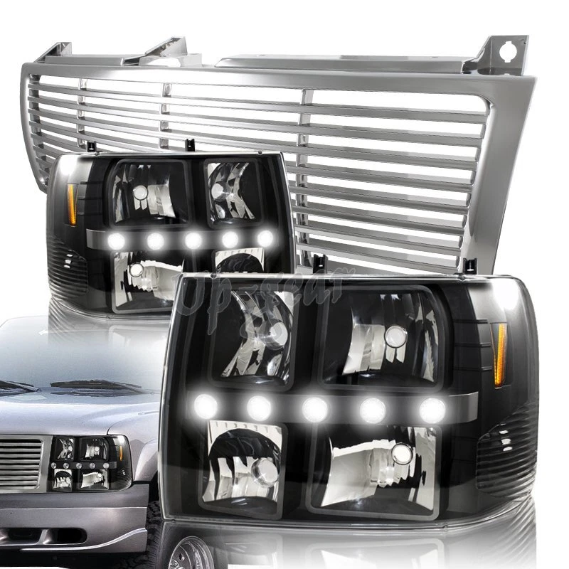 Для 2000-2006 Chevrolet Tahoe LED DRL преобразования черный фары + хромированная решетка - Изображение 1 из 4