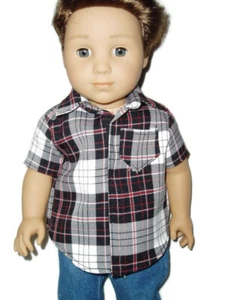 Plaid Shirt doll clothes for Boys fits American Girl Boy dolls Black White Red - Picture 1 of 6