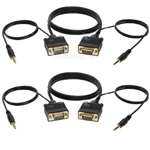 2 pcs 6FT SVGA Super VGA 3.5mm Aux Cable Audio Video Male to Male Monitor 15 Pin - Picture 1 of 5