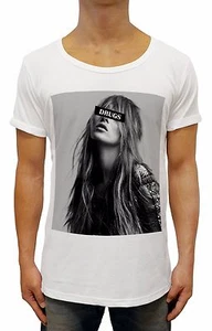NEW MENS WIDE SCOOP NECK SLIM T SHIRT FASHION DRUGS KATE MOSS CASUAL GYM MODEL - Picture 1 of 3