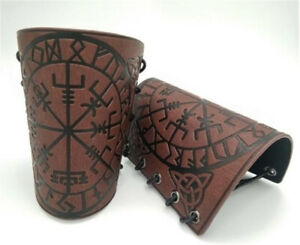 Medieval Embossed PU Leather Arm Wrist Cuffs Bracers Warrior Gauntlet Glove