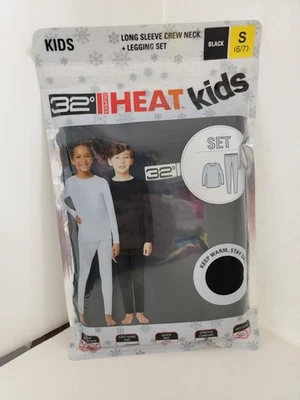 NOVO~32 Degrees Heat Kids Manga Longa Gola Redonda e Conjunto Legging Preto PEQUENO~ 2 Peças - Imagem 1 de 4