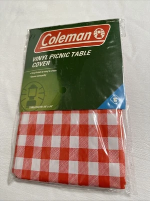 Vtg Coleman Red & White Classic Checked Vinyl Table Cover Picnic Cloth 54" x 84" - Image 1 of 4