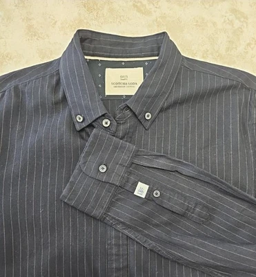 Camisa Scotch & Soda Amsterdam Couture Para Hombres Azul Marino A Rayas Abotonada Talla M Foto 1 de 4