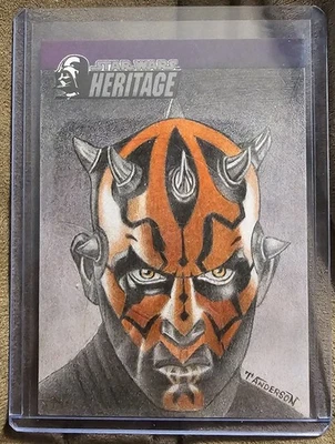 Tarjeta de boceto 2004 Topps Star Wars Heritage Darth Maul Trevor Anderson artista bonita Foto 1 de 2