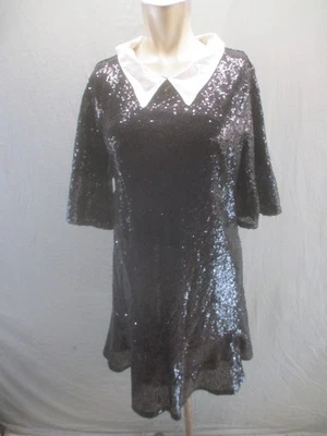Vestido Venus Talla L Mujer Negro Lentejuelas Cuello Brillante Manga Corta Línea A 691 Foto 1 de 4