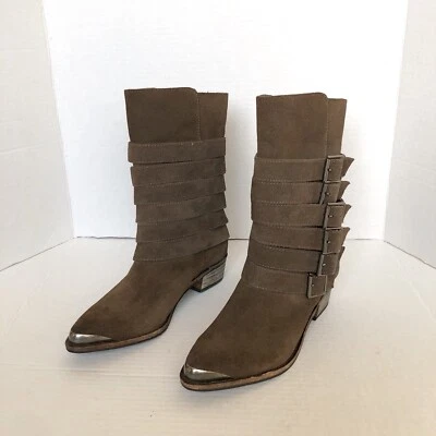 Espléndidas botas Western Pico de gamuza topo oscuro con hebillas a media pantorrilla talla 6M Foto 1 de 4