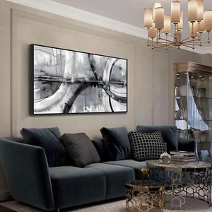 Abstract Art Wall Decor Framed Wall Art Black and White Wall Artwork Grey Wal... - Picture 1 of 7